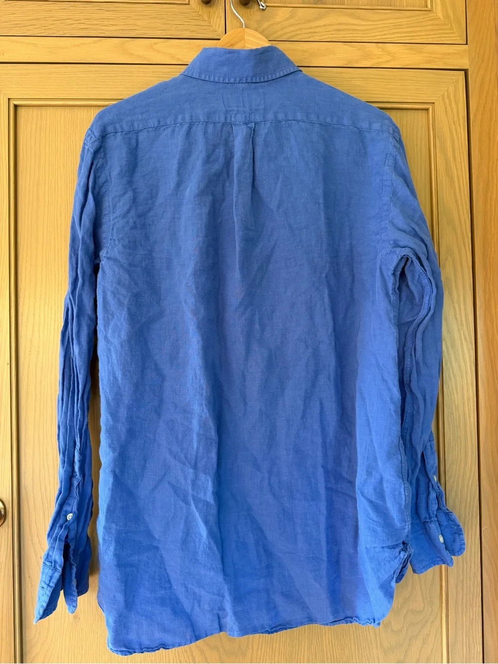 Polo by Ralph Lauren Blue Linen Button-Front Shirt 90's Linen Washed and Worn LG